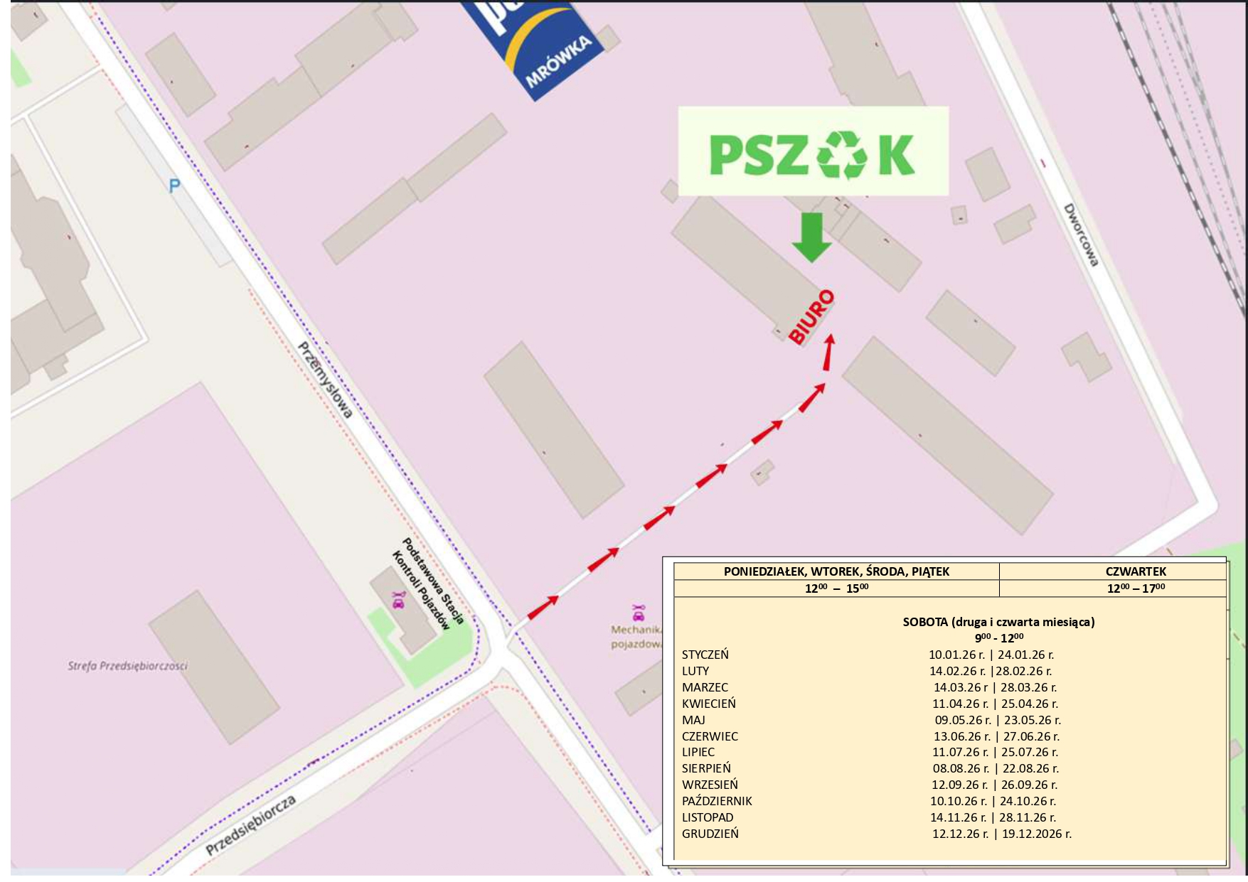 Mapa z zaznaczeniem punktu PSZOK w Ornecie